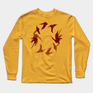 Swallows In Flight Stylized Silhouette Art Red Orange Long Sleeve T-Shirt